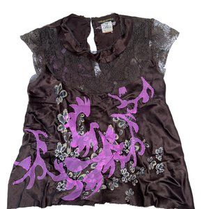 We are Replay Uniform for Angels Y2K Brown Purple silk lace vine applique to…